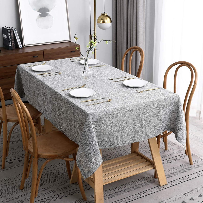 maxmill Flaxy Faux Linen Table Cloth with 2-Tone Slubby Texture Wrinkle Resistant Anti-Shrink Soft Tablecloth for Kitchen Dining Tabletop for Banquet Parties Rectangle 60 x 140 Inch Light Grey - Image 1